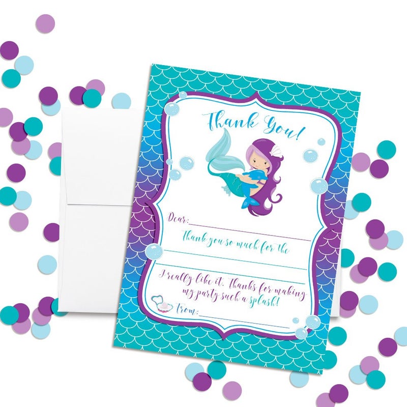 Amanda Creation Magical Mermaid Thank You Notes for Kids, Ten 4" x 5.5" Fill In The Blank Cards with 10 White Envelopes by AmandaCreation - Image 2